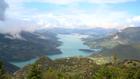 limni kremaston greece, handheld panning footage of kremaston lake in evritania mountains