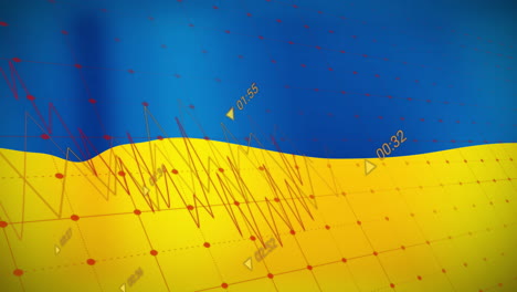 animation of financial graphs over flag of ukraine
