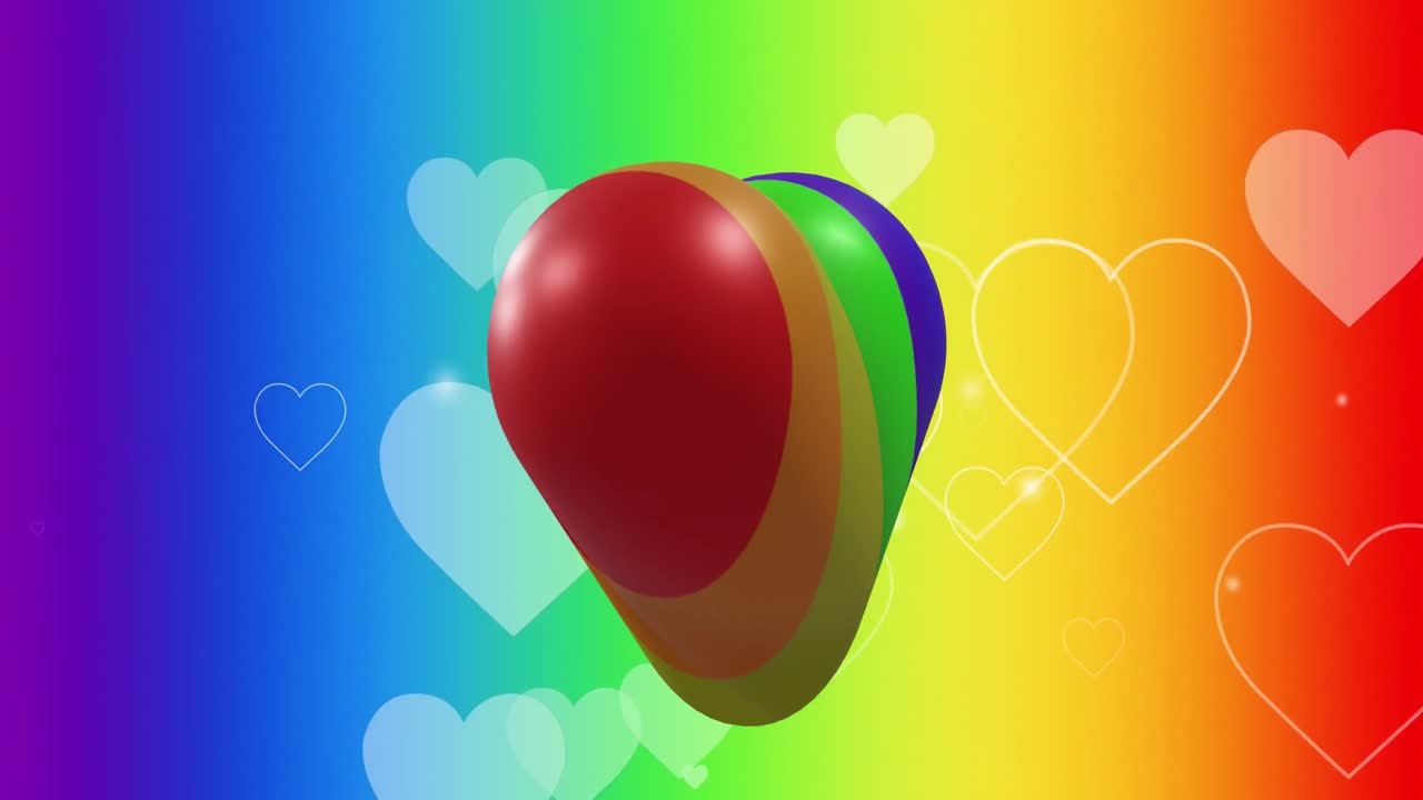 무지개 배경 위에 무지개 심장의 애니메이션