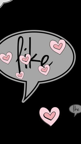 animación de corazones y reacciones similares sobre un fondo negro