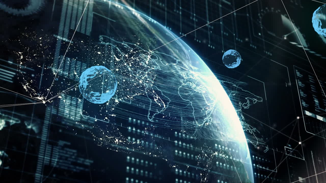 Animation of globes over globe and data processing