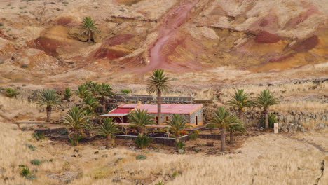 secluded restaurant surrounded with green trees at ponta de sao lourenco in madeira, portugal