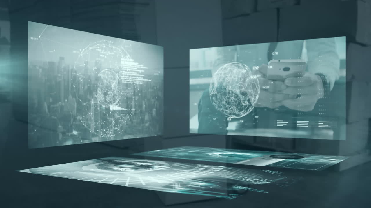 Animation of diverse data on screens over warehouse