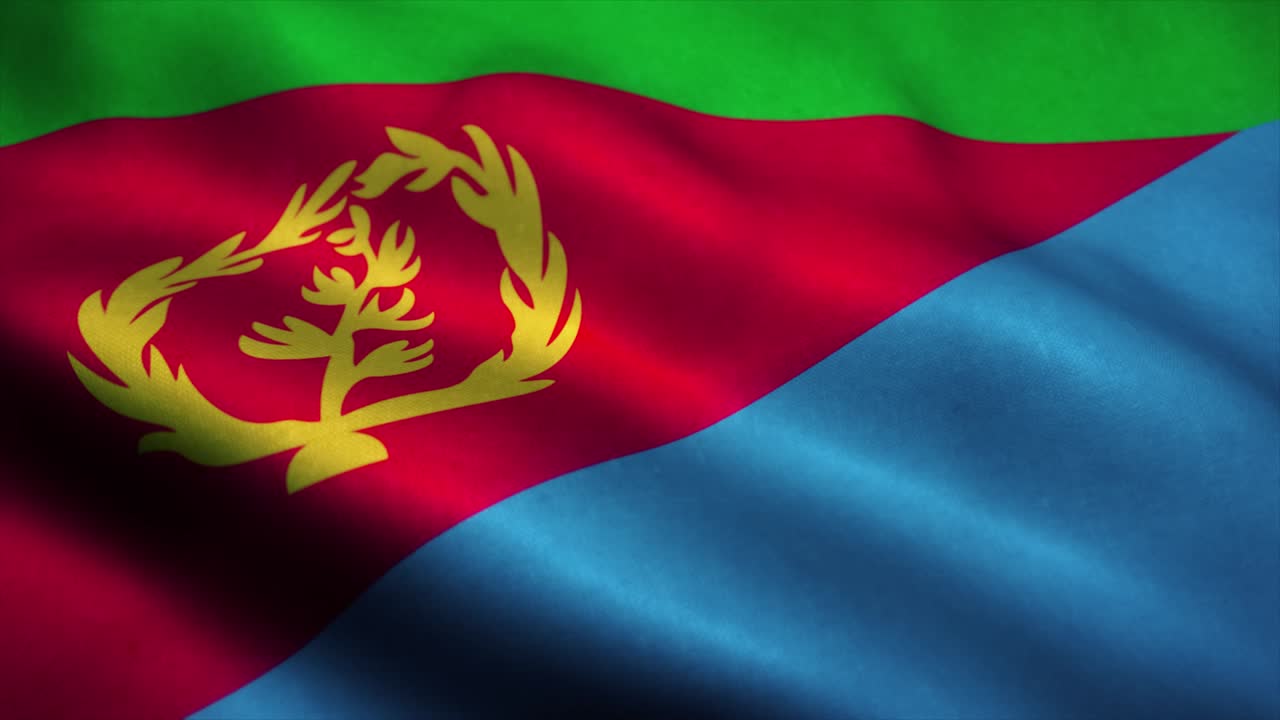 에리트레아의 국기가 바람에 흔들리고, 에리트레이시아의 국기가, 에리테리아의 표지판, 이 없는 루프 애니메이션.