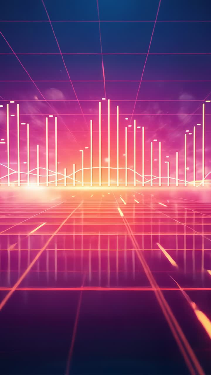 Vertical video: Animating neon equalizer bars rising and falling in grid with streaks syncing beat