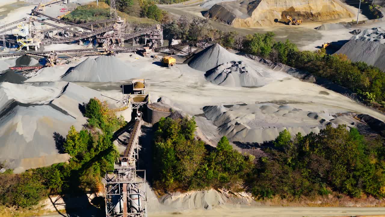 Large Scale Industrial Rock Quarry Mining Operation In Martin Marietta - Jones Mill Quarry In Arkansas, USA. Aerial Shot
