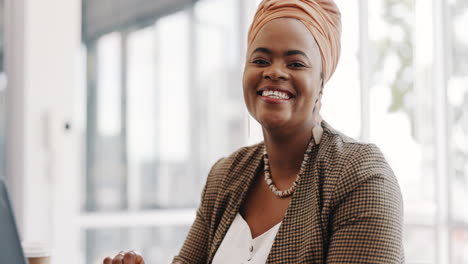 Portrait,-face-or-black-woman-in-office-building