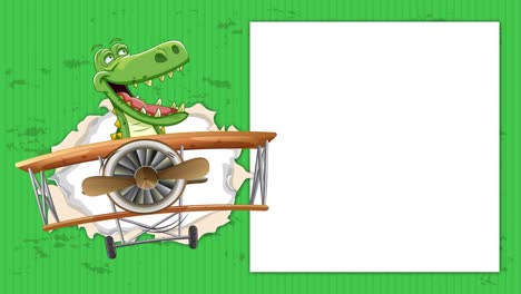 crocodile flying a vintage airplane through walls