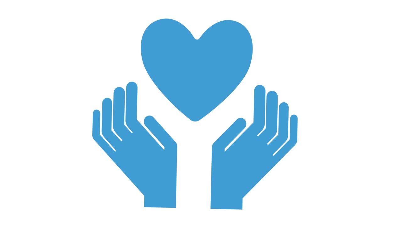 ⁇ 색 배경 위에 심장 아이콘이 있는 손의 애니메이션