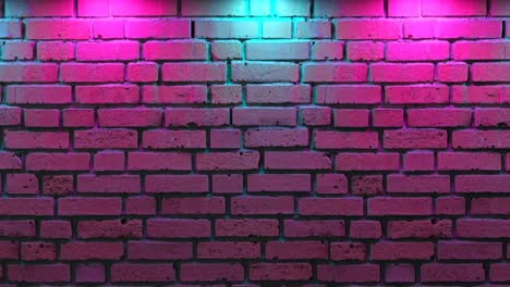pared de ladrillo iluminada con neón rosa y azul