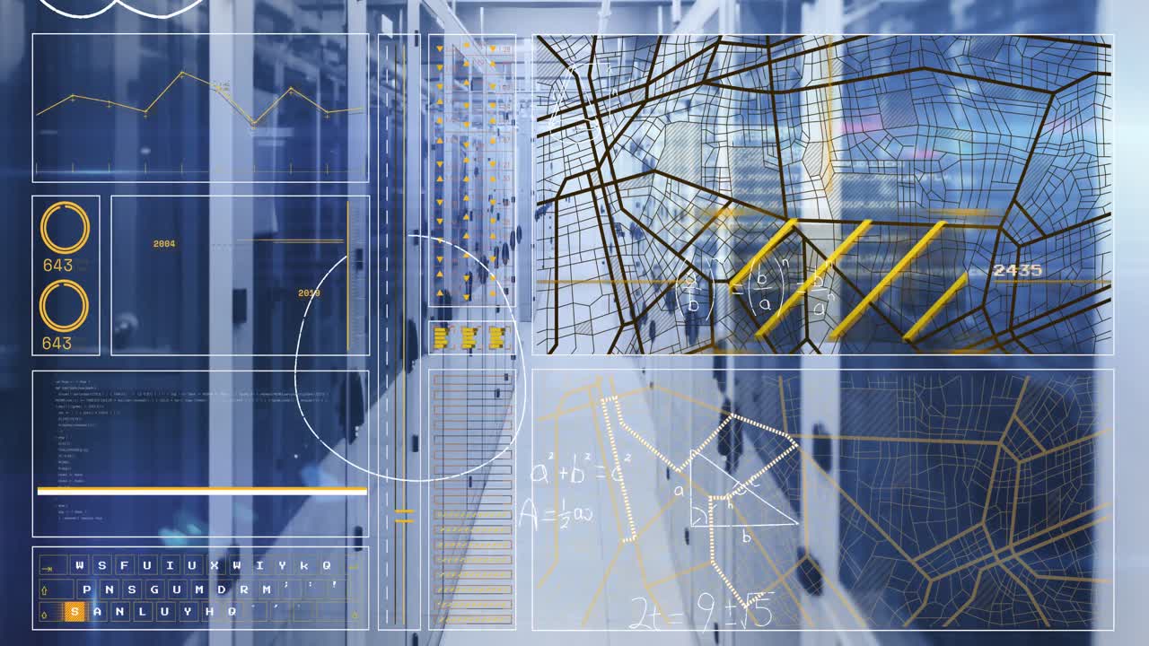 animación de conexiones y procesamiento de datos a través de servidores informáticos