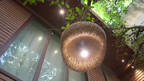 handcrafts round bamboo hanging lamp on tree 360d view