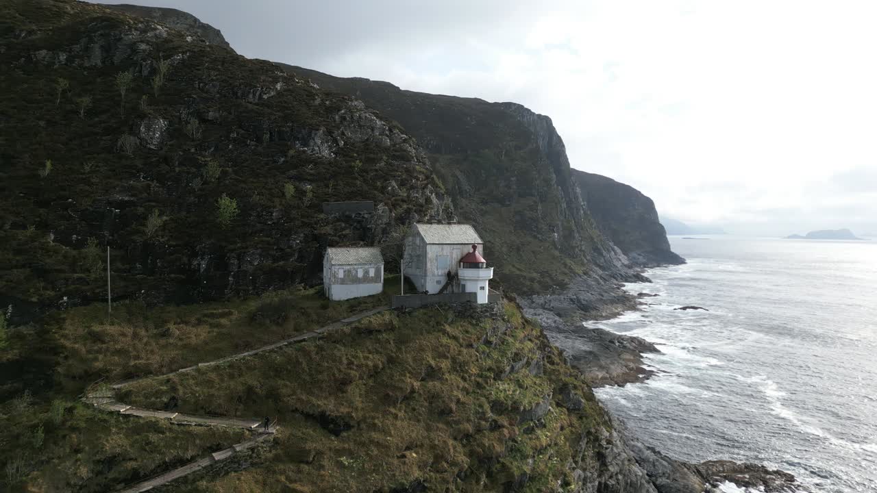 Aerial view of a Lighthouse in M&aring;l&oslash;y on a Moody Day