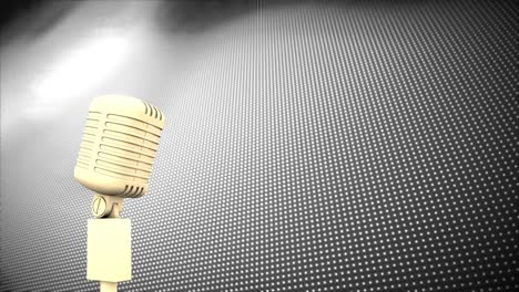 Animation-of-gold-vintage-microphone-over-rows-of-grey-dots-in-background