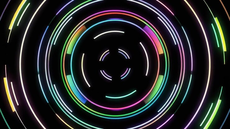 Círculos de Neon Abstratos Rotativos em Fundo Escuro