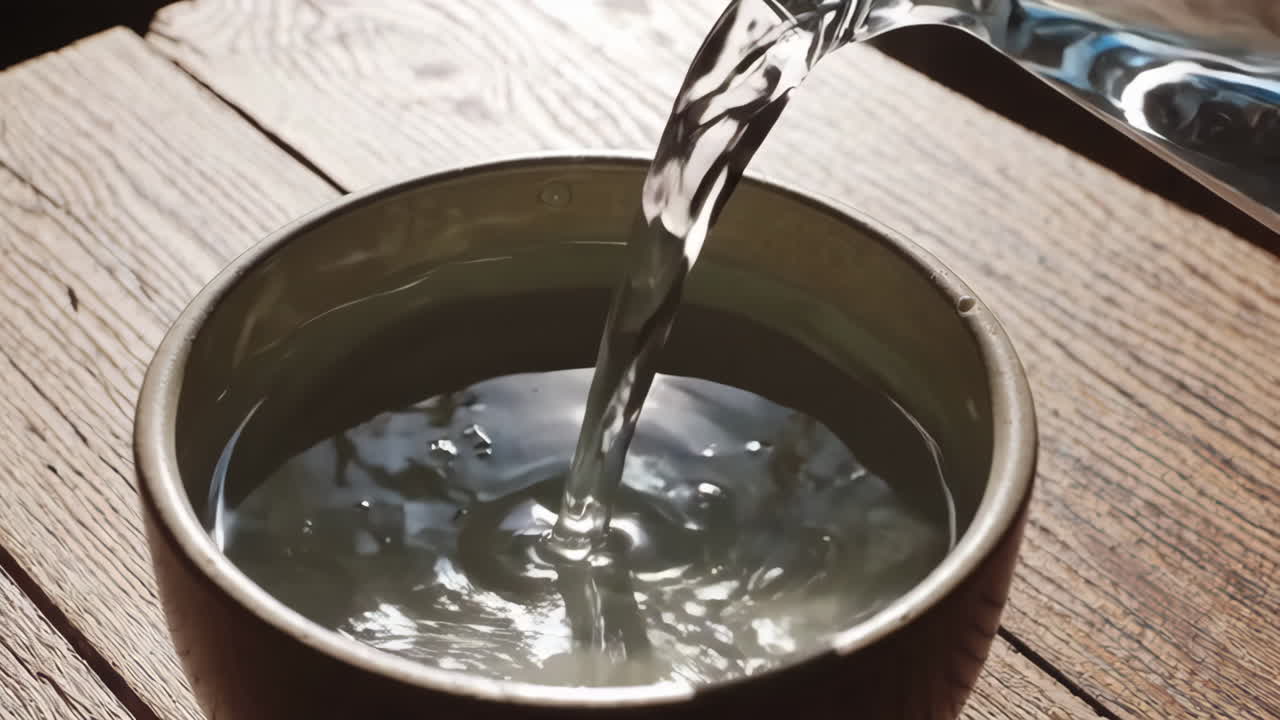 Versare acqua in una ciotola
