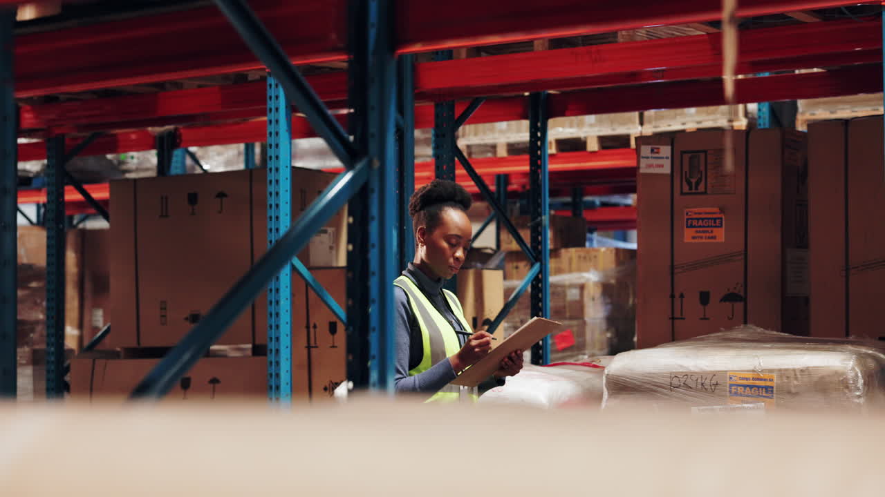 mujer trabajando en un almacén