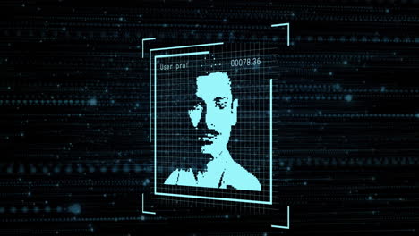 animación de fotos de usuario, puntos y procesamiento de datos en espacio negro