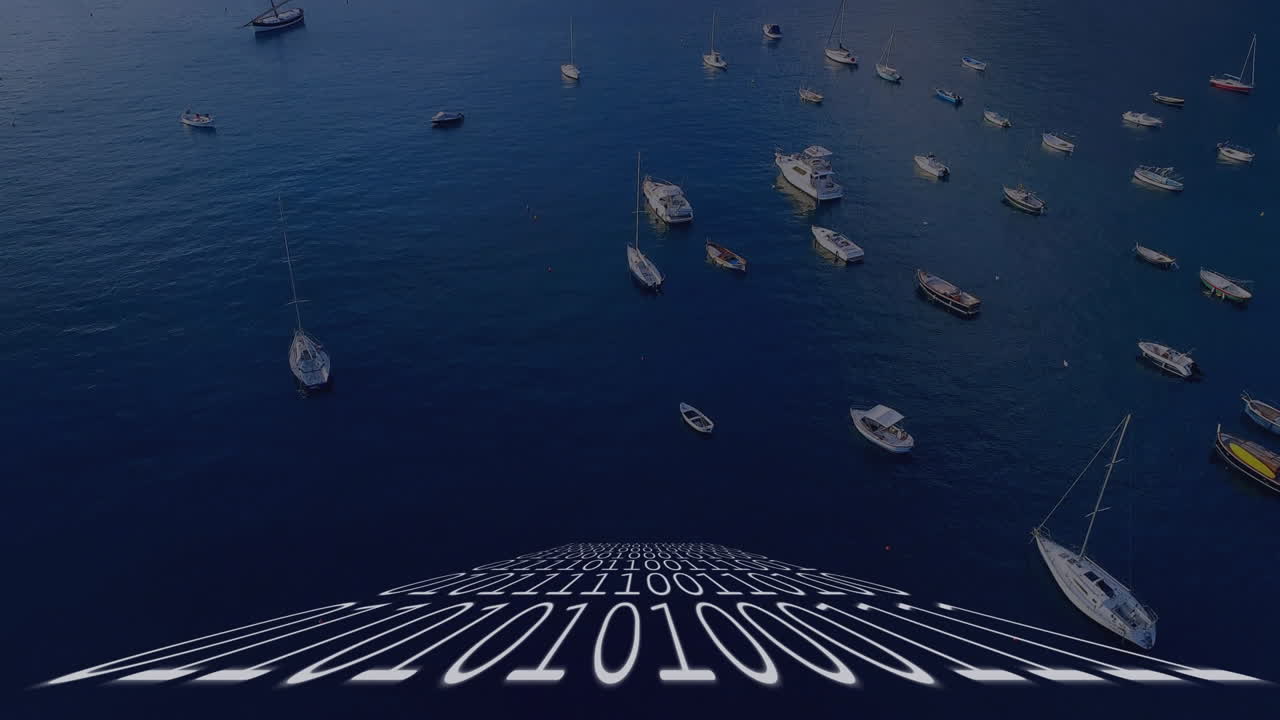 해양 풍경 위의 데이터 처리 애니메이션