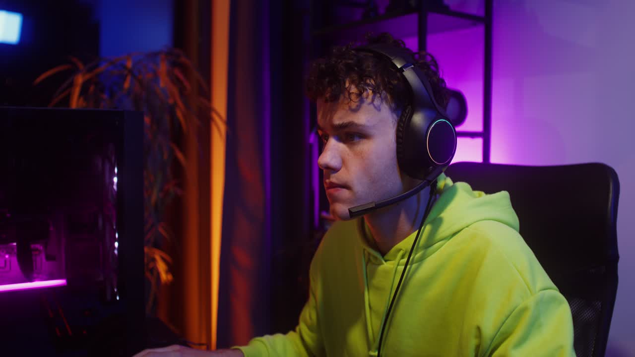 Gamer in neon lighting