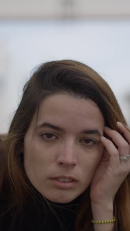close-up portrait of a young woman with brown hair
