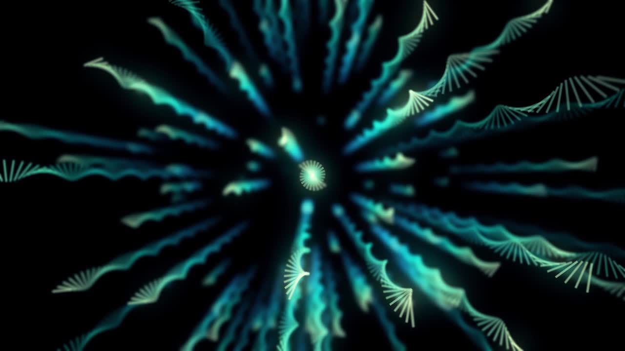 vuelo abstracto a través de líneas espirales giratorias en fondo negro, bucle sin costuras. animación. gráficos en movimiento, fondo espacial futurista de formas espirales coloridas giratorias