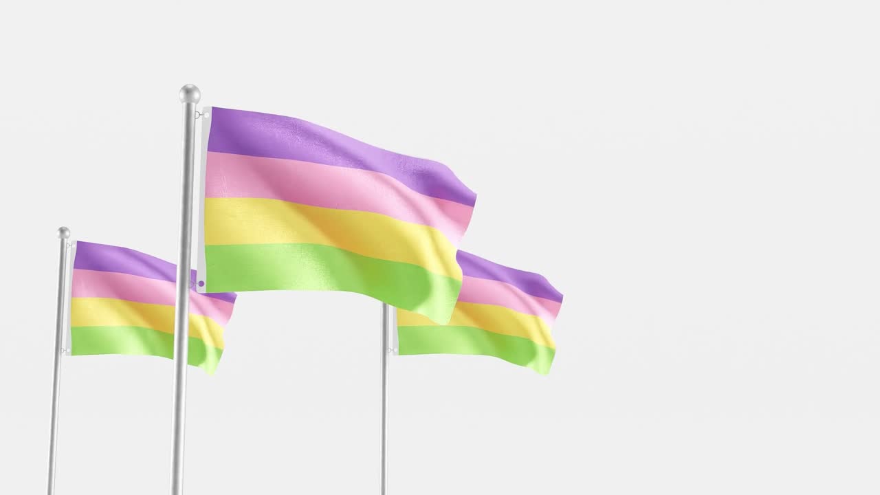 bandera lesbiana revoloteando en un poste de bandera con fondo blanco, renderizado en 3d