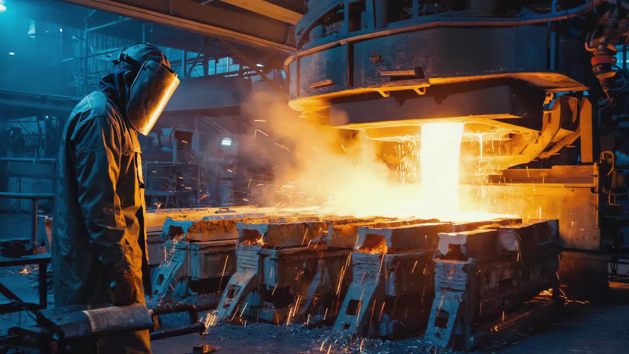 금속 주조 공장에서 금속을 주조하는 것