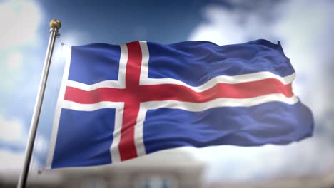 iceland flag waving slow motion 3d rendering blue sky background - seamless loop 4k