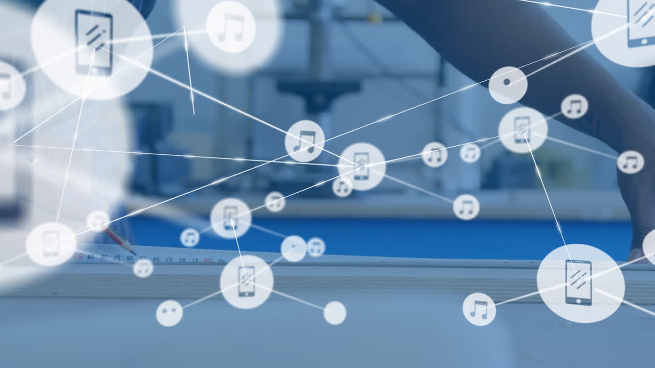 책상 위의 건설 계획에 대한 연결 네트워크의 애니메이션