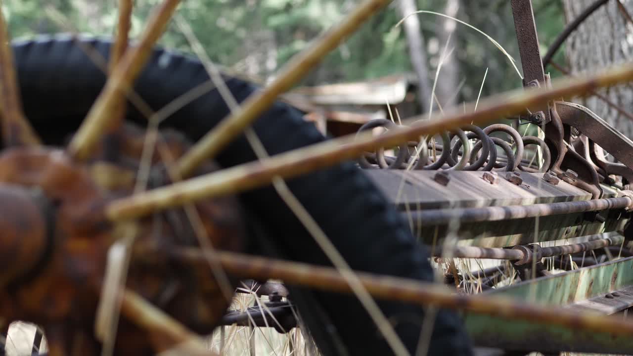 Antique hay rake. Pull focus
