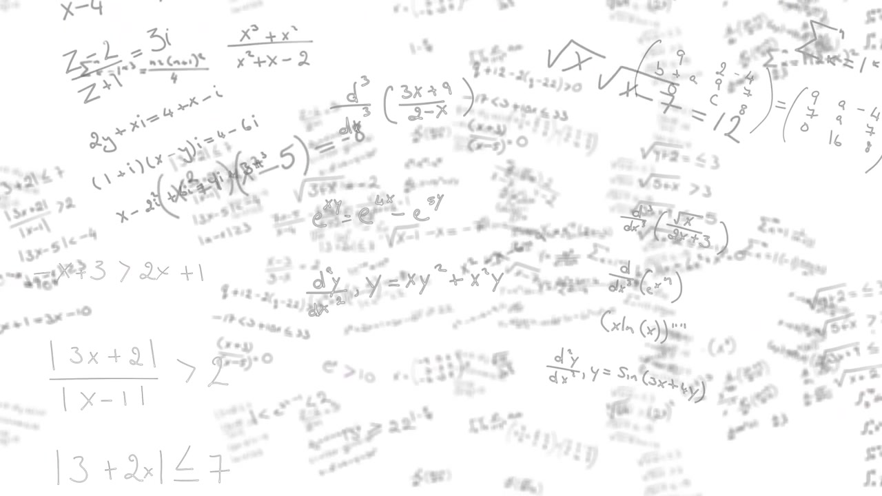 Animazione di formule matematiche in movimento su sfondo bianco