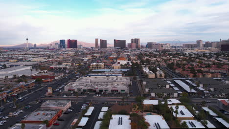 las vegas nv usa, panoramic drone shot of cityscape, strip buildings view from west residential suburbs