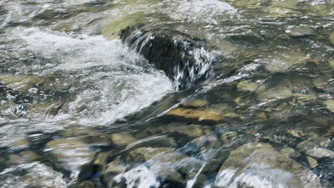 mountain creek on stone landscape. closeup clear water stream with foam on rock.