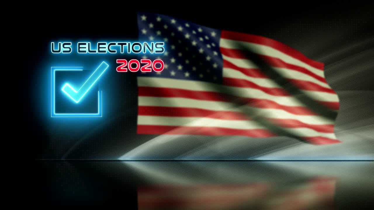 Ballot for presidential US election 2020 video animation loop background concept. American flag waving in wind.