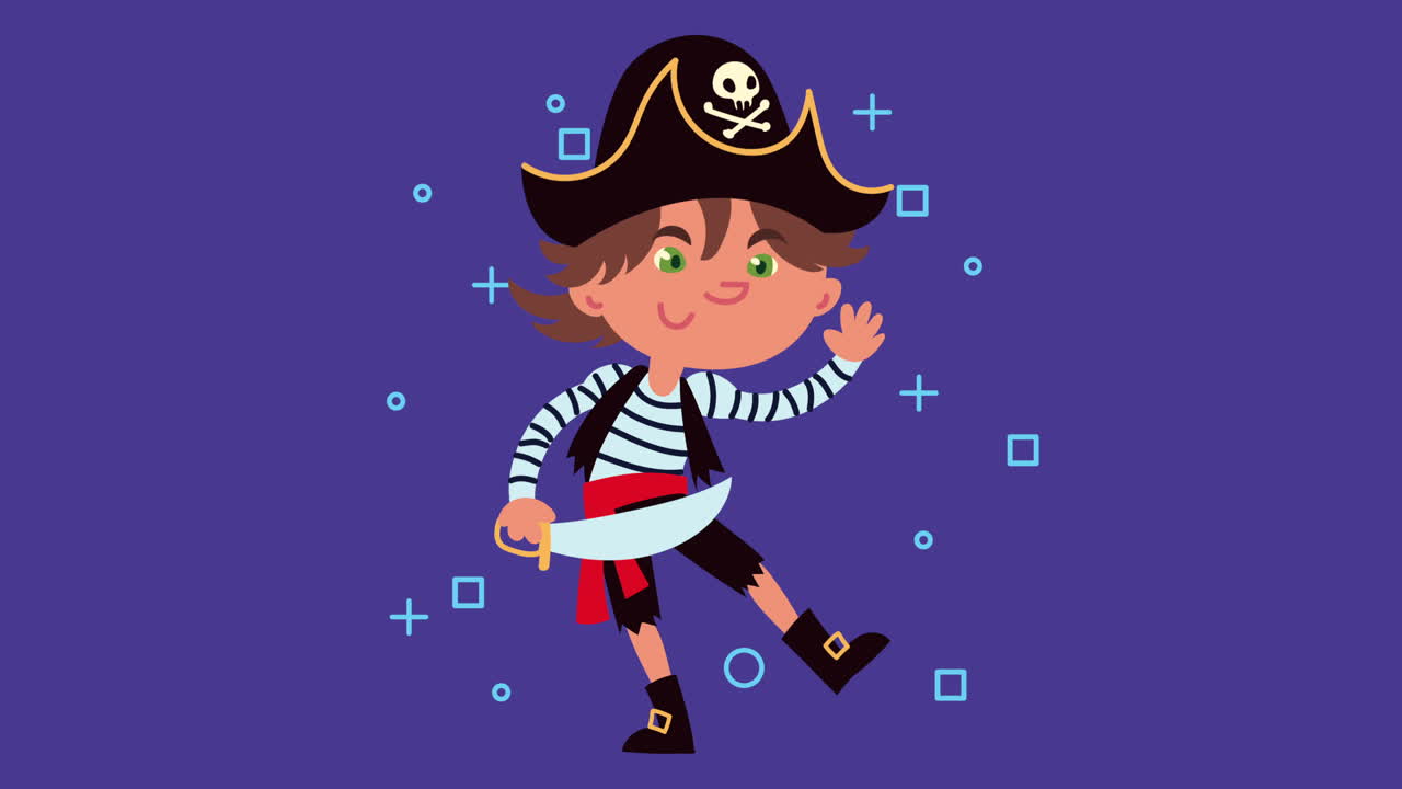 feliz animación de halloween con el pequeño pirata