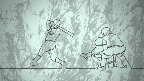 animation of drawing of male baseball players and shapes on green background