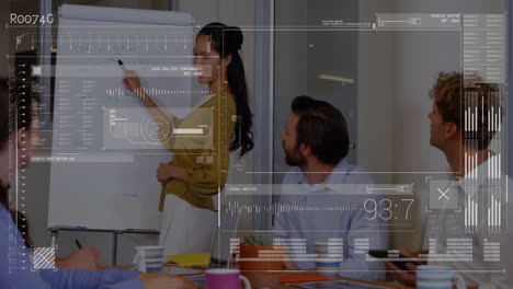 Animación-Del-Procesamiento-De-Datos-Y-Diagramas-Sobre-Diversos-Colegas-Discutiendo-El-Trabajo