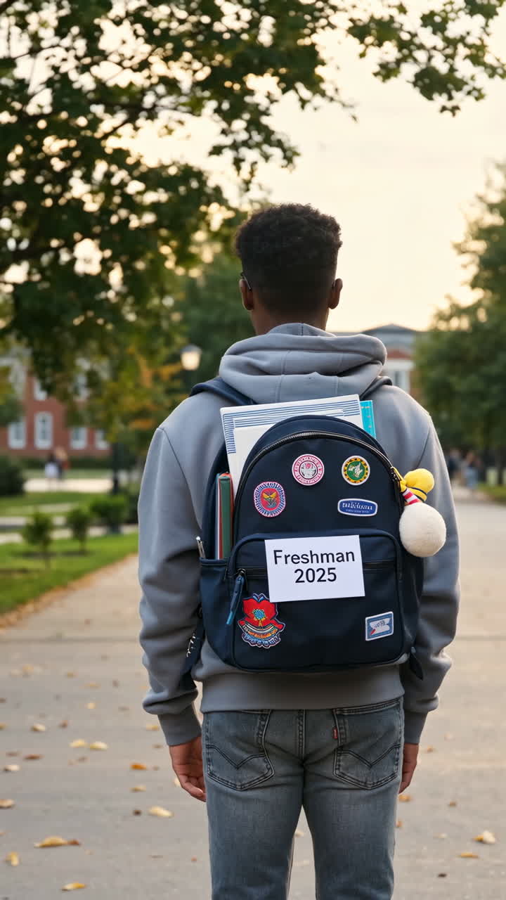 A student with a backpack on campus