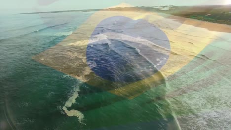 Animation-Der-Brasilianischen-Flagge,-Die-über-Der-Strandlandschaft-Weht