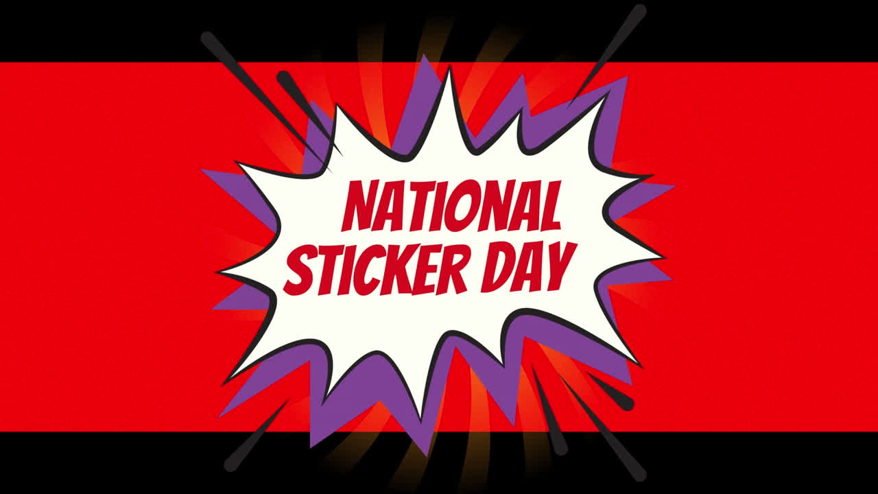 Animazione del testo "National Sticker Day" su sfondo rosso