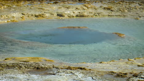 slow motion footage of boiling water in the great geysir - fountain-type geyser in geothermal area in southwestern iceland called golden circle