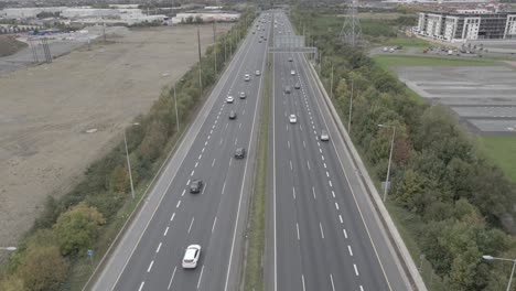 drone view of traffic on busy m50 motorway in dublin, ireland at daytime