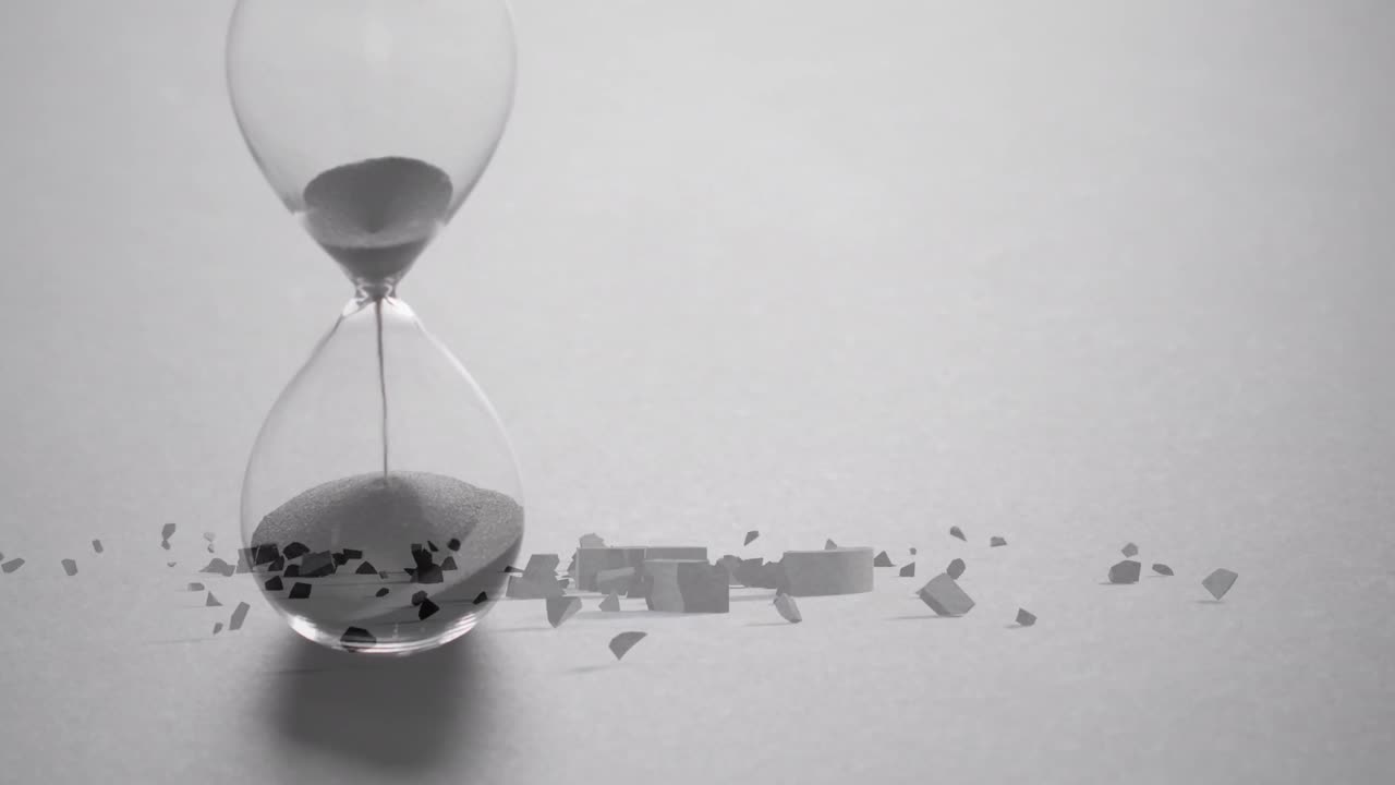 Animation of crushing british pound sign over hourglass