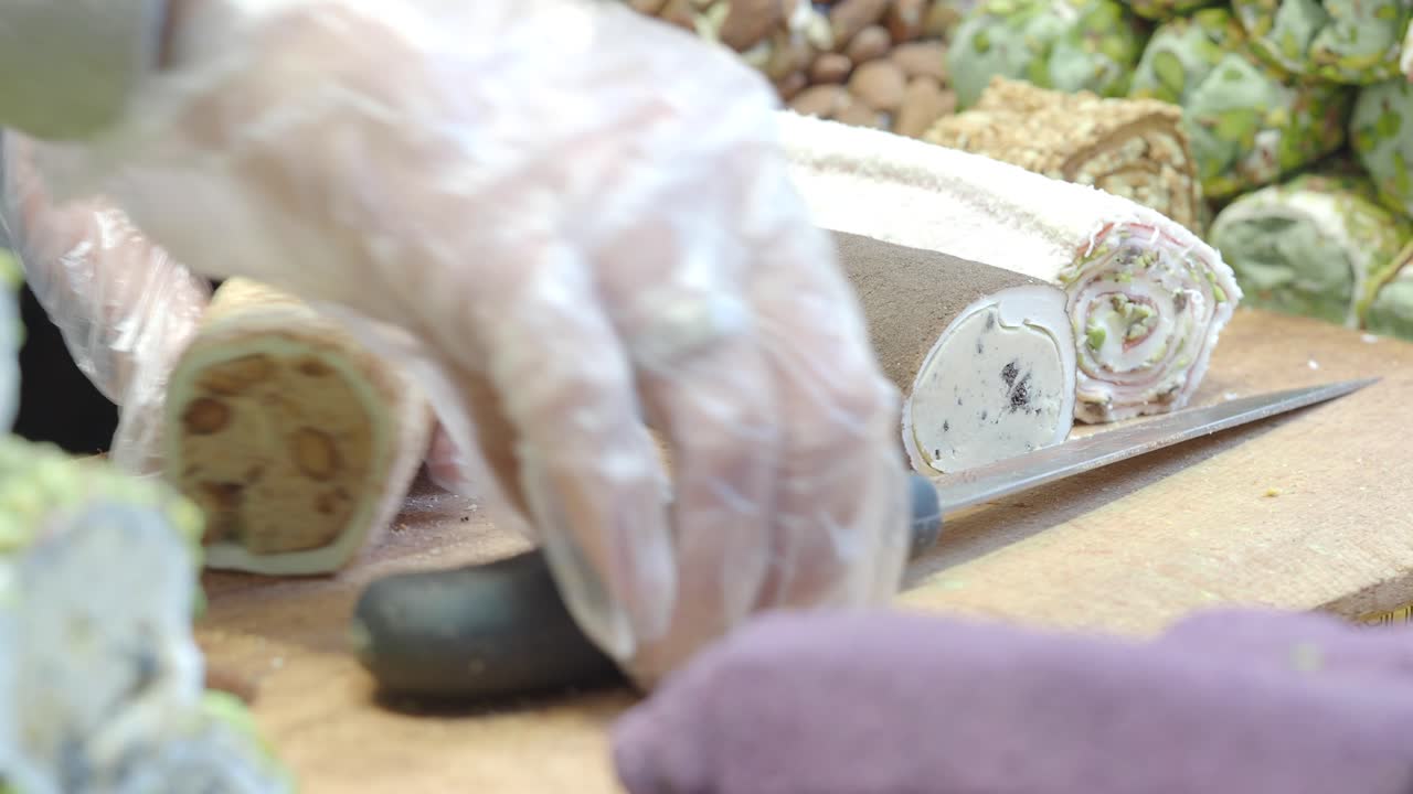 Turkish Delight Being Prepared and Cut