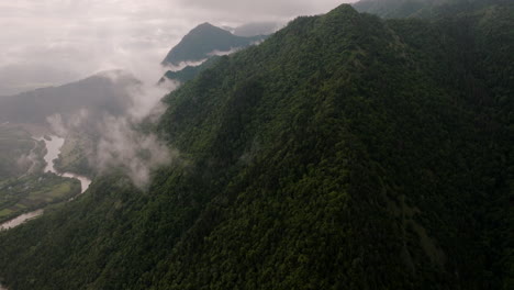 nuvens finas na densa floresta tropical da reserva natural de borjomi em samtskhe-javakheti, georgia