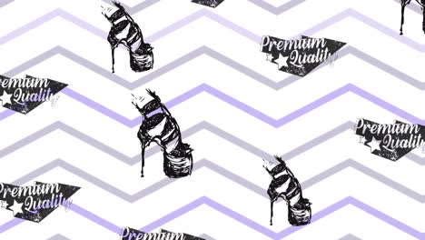 Animation-of-premium-quality-text-and-high-heels-repeated-on-white-background