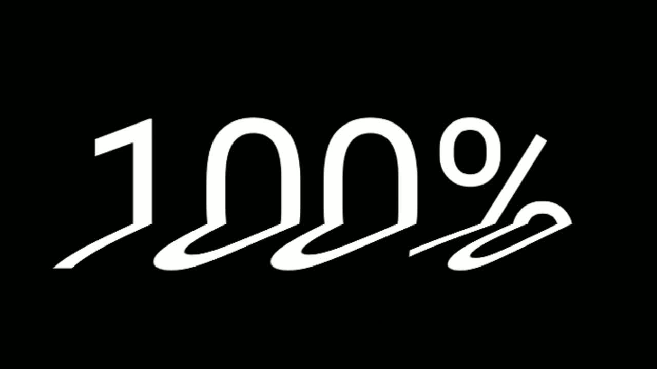 cien por ciento 100 por ciento número de animación gráficos de movimiento con efecto de falla en fondo negro