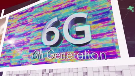 animation of 6g 6th generation text over colourful clips playing on composite screens