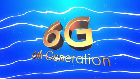 animation of 6g generation over blue background with lines